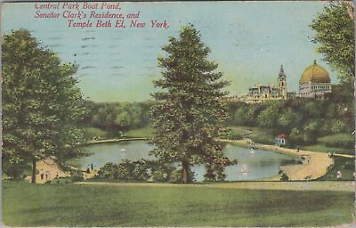 #ad Central Park Boat PondSen.Clark#x27;s ResidenceTemple Beth ElNew York Postcard $4.95