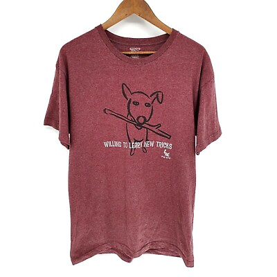 #ad Womens Short Sleeve Dog Print T shirt Large Crew Neck Cotton Maroon Color $13.66