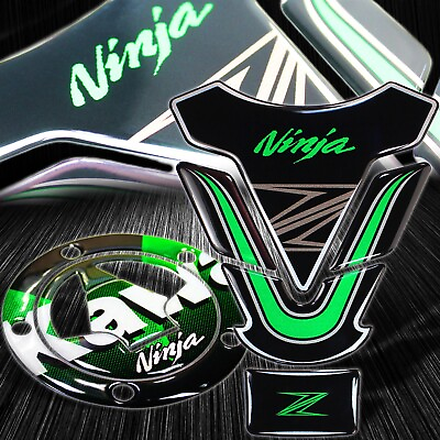 #ad Ninja Logo 3D Gas Tank Pad Fuel Cap Cover Sticker ZX 6R 10R 14R 650 Z1000 Green $27.88