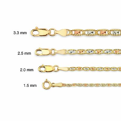 #ad 10k Gold Necklace Solid Tri Color Valentino Chain 1.5mm 2.0mm 2.5mm 3.3mm $80.99