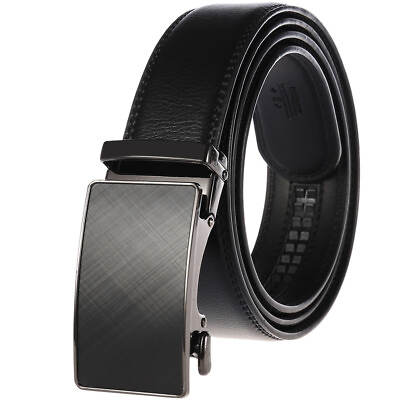 #ad Luxury Men#x27;s Cow Leather Belt Automatic Buckle Belt Ratchet Strap Casual Dress $12.99