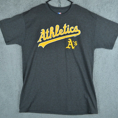 #ad Oakland As Shirt Mens Large Gray MLB Athletics Script A#x27;s Short Sleeve 41quot; Chest $8.95