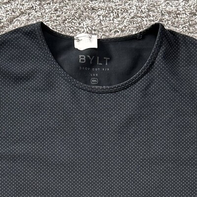 #ad BYLT Basics T Shirt Mens XXL 2XL Drop Cut S S Lux Round Neck Polka Dot Black $22.00