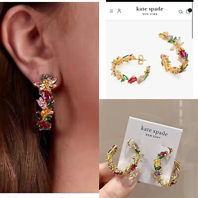 #ad Kate ks Spade Greenhouse Floral Hoops Earrings Dragonfly Flower Crystal cluster $25.99