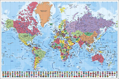 #ad Map Of The World Poster Print Political World Map With Flags $12.99