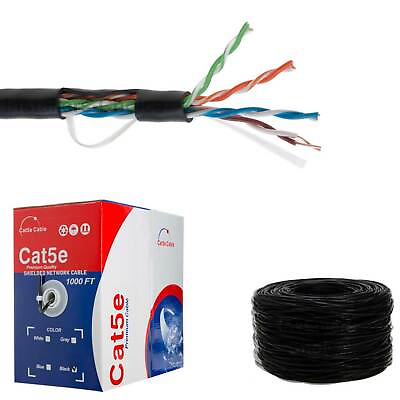 #ad Cat5e 500ft cable UTP Solid Black LAN Netwrok Ethernet RJ45 Bulk CAT5 24 AWG $39.95