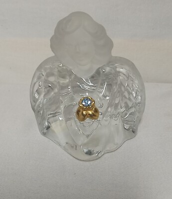 #ad Fenton Crystal Frosted Guardian Angel With Amethyst Colored Jewel $26.00