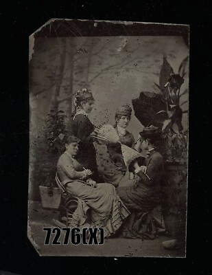 #ad Group of Victorian Woman with Parasols One with Head Turned Away From camera $208.79