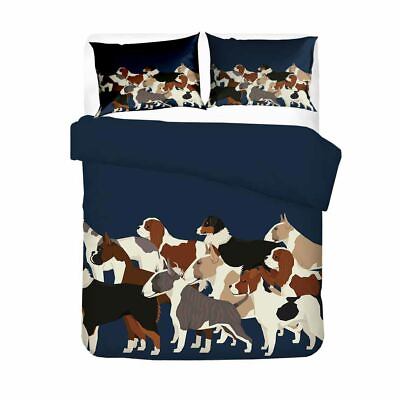 #ad Navy Blue Doona Cover Bull Terrier Dog Bedding Set Quilt Cover Pillowcase Queen AU $19.98