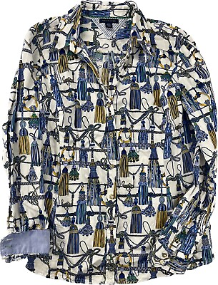 #ad Tommy Hilfiger Shirt Womens Size Large Long Sleeve Tassel Print Button Front $19.99