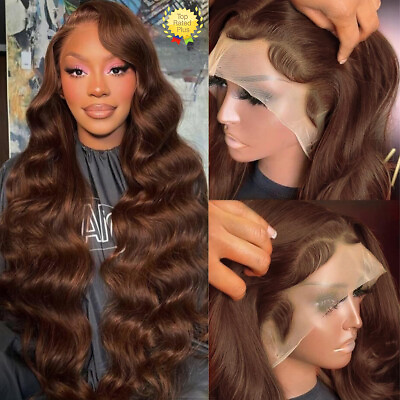 #ad #ad 13×4 Chocolate Brown Body Wave Lace Front Wigs Human Hair For Women With Gifts $129.68
