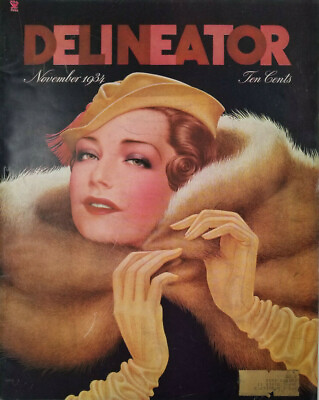 #ad Delineator Vtg Nov 1934 Womens Fashion Magazine Art Deco Dynevor Rhys Cover VG $75.00