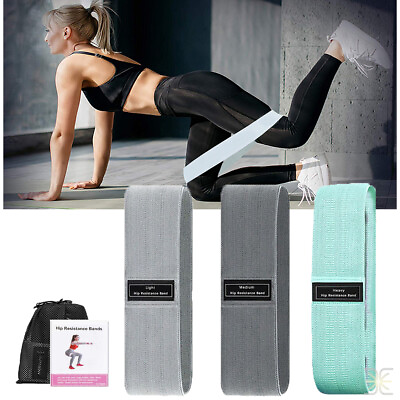 #ad Resistance Bands Fabric Sports Loop Exercise Band Set Workout Fitness Gym Yoga $7.99