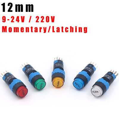 #ad 12mm Round Push Button Switch Momentary Latching With No LED Illuminated 5 Color $48.53