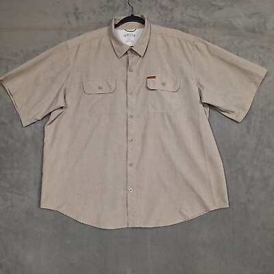 #ad Orvis Shirt men 2XL Khaki Neutral beige Button Up Short Sleeve Tech outdoor fish $17.00