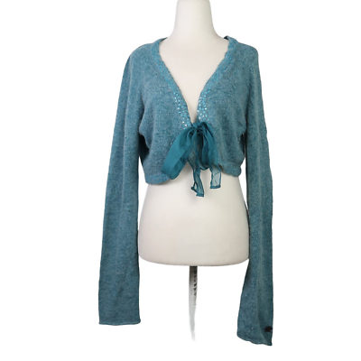 #ad Vintage Y2K DKNY teal blue angora blend knit bolero shrug cardigan XL $34.00
