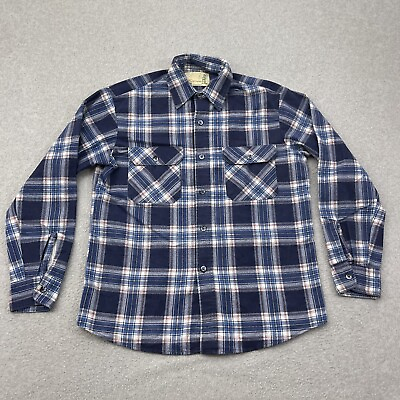 #ad Fieldmaster Flannel Button Shirt Mens Medium 15 15 1 2 Plaid Blue Cotton Blend $18.88