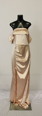 #ad Shein Women#x27;s Belle Off Shoulder Ruched Split Hem Dress LC7 Champagne Size XL $13.74
