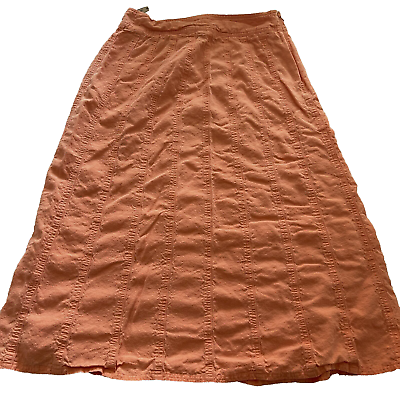 #ad Viyella Linen Womens Skirt Peach 12 UK Side Zip Semi Flared Hem Pattern GBP 10.82