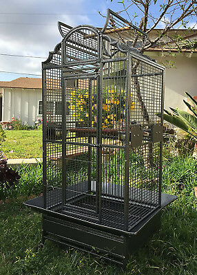 #ad Large Stylish Wrought Iron Open Dome Play Top Parrot Macaw Cockatoos Bird Cage $129.63