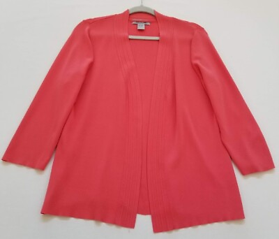 #ad Birch Hill Cardigan Sweater Women’s Large L Coral Orange ¾ Sleeve Open Front Top $15.29