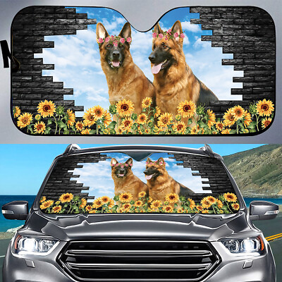 #ad German Shepherd Sunflower Car Sunshade Dog Rose Auto Windshield Dog Gift Mom Dad $39.98