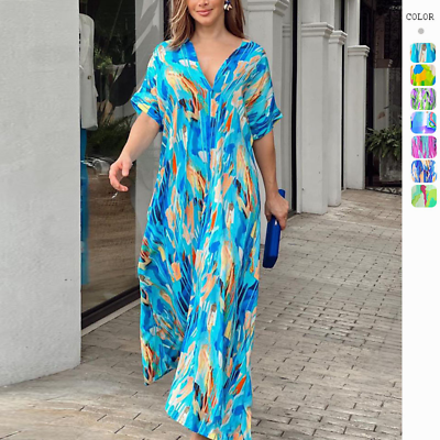 #ad Women#x27;s Dress Summer New Style Style Printed V Neck Short Sleeve Dress $34.36