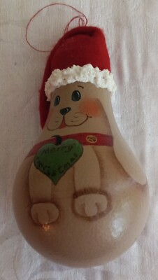 #ad Vtg Hand Painted Dog Puppy Santa Claus Lightbulb Merry Xmas Tree Ornament 2722 $10.60
