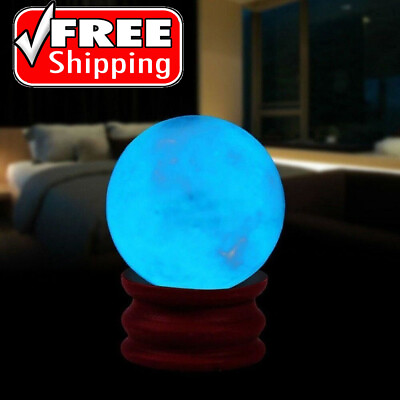 #ad 3.5cm Blue Luminous Quartz Crystal Sphere Ball Glowing Dark Stone Plastic Base $8.49