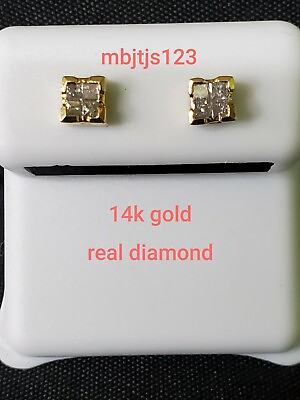 #ad 14k Yellow Gold Diamond Earrings Stud Brand New. $90.00