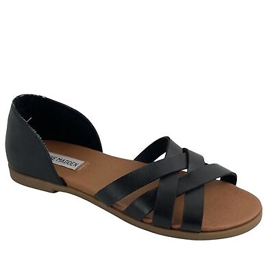 #ad Steve Madden Sandals Womens Black Size 6 Flat Peep Toe Casual $49.99
