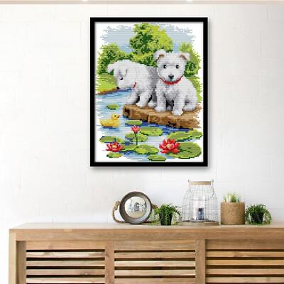 Printed Cross Stitch Kits 11ct 14ct Counted Embroidery Kits For DIY Dogs $10.87
