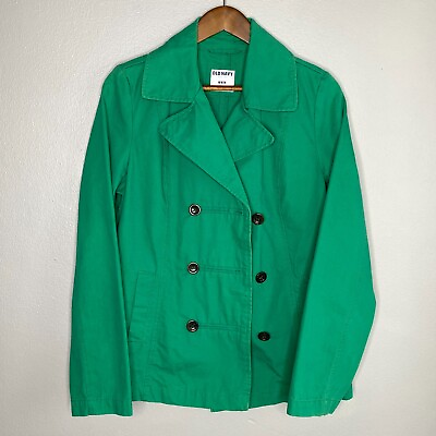 #ad Old Navy Women#x27;s Medium Double Breasted Cotton Canvas Pea Coat Gestalt Green $22.88
