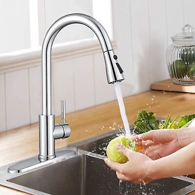#ad Chrome Pull Down Kitchen Faucet With Sprayer 1 or 3 Hole Kitchen Sink Mixer Tap $27.95