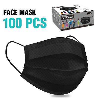 #ad 100 Pack Disposable Face Masks Black Protective Respirator 4 Layers Mouth Covers $11.75