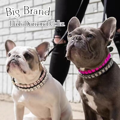 #ad Hot Bling Rhinestone Dog Collars Pet PU Leather Glass Crystal Diamond Pet Collar $12.13