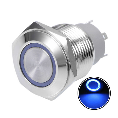 #ad Momentary Push Button Switch 16mm Mounting Dia 5A 1NO with 3V Blue LED Light $8.44