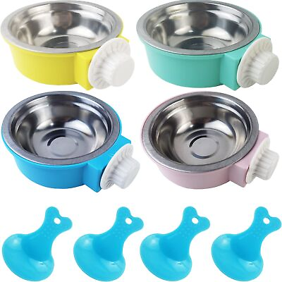 #ad 4PCS Crate Dog Bowl Plastic Bowl amp; Stainless Steel Bowl Removable Hanging Fo... $27.05