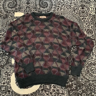 #ad Vintage Jantzen Made In USA Diamond Pattern Pullover Sweater Sz M Mens $31.48