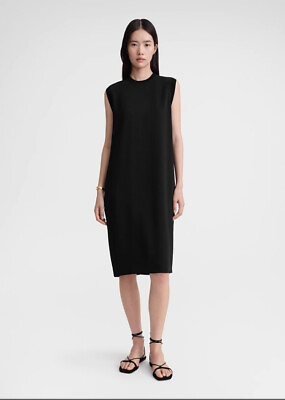 #ad TOTEME Women#x27;s New Sleeveless Shift Dress With Black Crew Neck Ribbed Trim $165.99