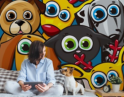 #ad 3D Cartoon Animal Yellow Dog Kids Wallpaper Wall Murals Removable Wallpaper 9 AU $249.99