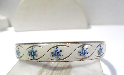 #ad White Enamel Blue Flowers Vintage Bangle Bracelet $19.00