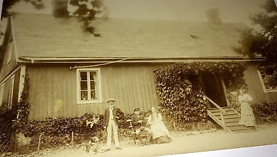 Antique Fantastic Family W Dog Outside of House Old Real Photo Postcard RPPC $27.99