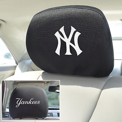 #ad New MLB New York Yankees Set Of 2 Black Embroidered Car Suv Auto Headrest Covers $20.00