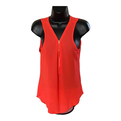 #ad Windsor Womens Sleeveless Tank Top V Neck Zip Size Med Light Weight Orange $14.49
