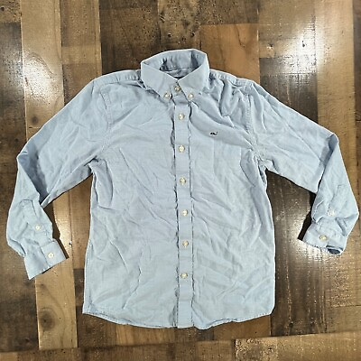 #ad Vineyard Vines Boys Shirt Medium Blue Whale Cotton Long Sleeve Button Up Top $15.99