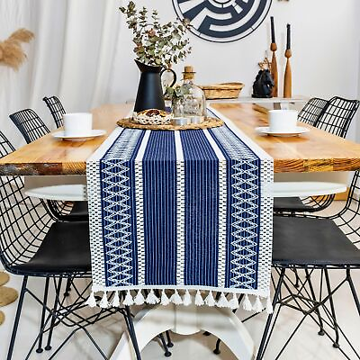#ad Table Runner for Dining Table 60 Inches Long Table Runners Navy Blue Cotton T $19.85
