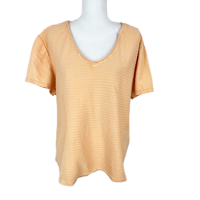 #ad Natural Reflections Shirt Women 1X Plus Size Orange Short Sleeve Terry V Neck $10.50