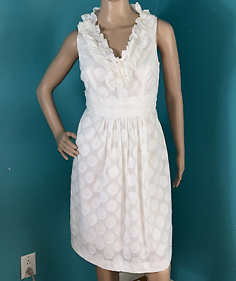 #ad Collection Dressbarn White Dress Sz 6 Cotton Pattern Sheath Dress Sleeveless $25.00
