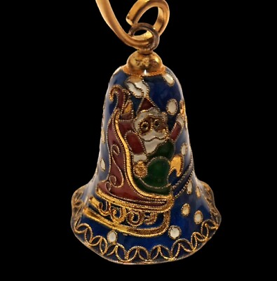 #ad Vtg 3quot; Cloisonné Enamel Candle Snuffer Santa Gift Bell Shaped Christmas Ornament $19.00